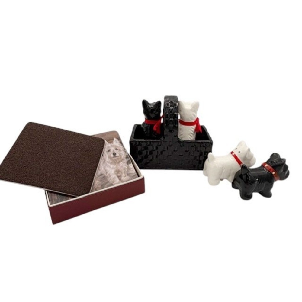 VTG Scottish Terrier Scottie Dog Set Salt Pepper Shakers Coasters Japan Scotland - Picture 3 of 16
